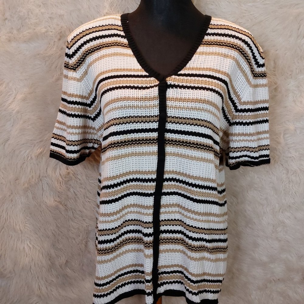 Alfred Dunner Women's 100% Cotton Brown Black Stripped Knitted Cardigan Size 2X